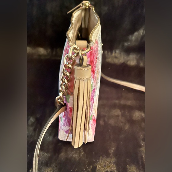 Calvin Klein Floral Embossed Leather Tassel Crossbody Bag 11”x6”x2” - Picture 5 of 7